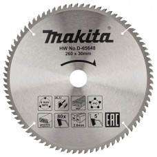 Makita D-65648 Диск универсальный для алюминия/дерева/пластика 260x30x80T